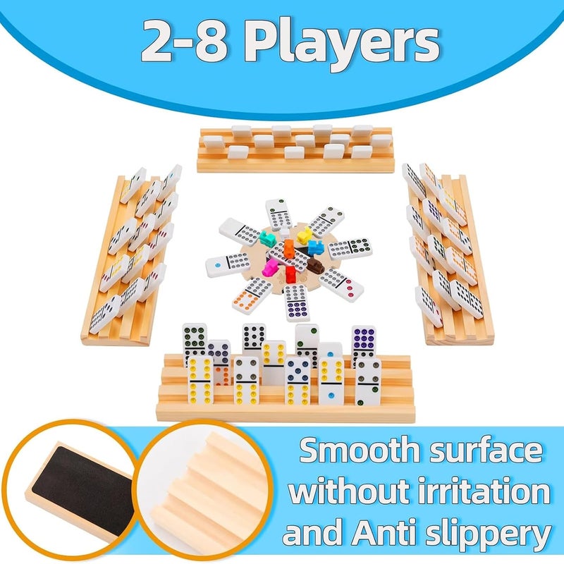 Doreimi Store Upgraded Mexican Train Dominoes Set with 8 Wooden Holders, Double 12 Dominos Set for Kids, Adults Travel Domino Train Set with 91 Tiles and Carry Case, Classic Board Games for Family Night - Image 4